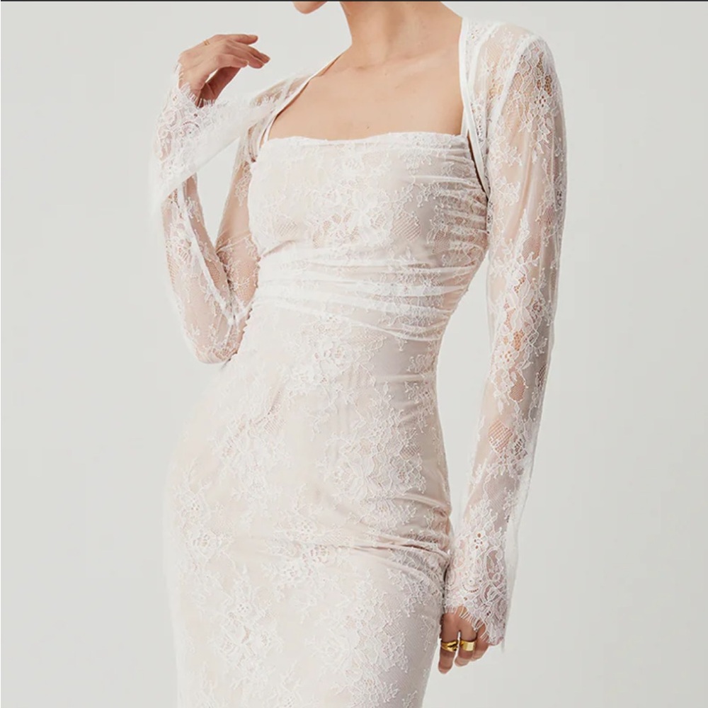 White Lace Jacquard Floral Semi-sheer
Tied Maxi Dress